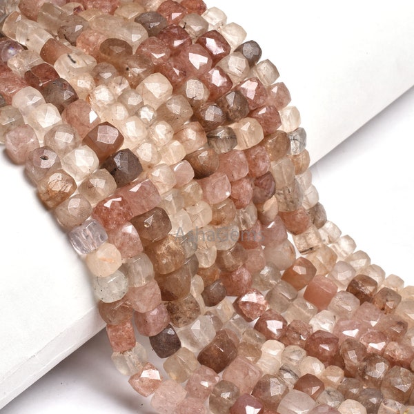 Natural Rutile faceted Box shape gemstone beads,8" Strand Multi Rutile Beads, golden Rutile Copper rutile 3D Cube box beads For Jewelry SALE