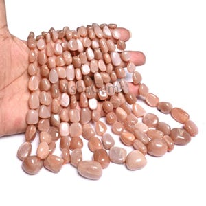 Fine Quality Peach Moonstone Smooth Nugget Gemstone Loose Beads, 9/18" Natural Pink Moonstone Plain Handmade Tumble Moonstone Beads Jewelry
