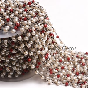 AAA White Pearl Red Ruby Hydro Beads Rosary Chain,3mm Black Plated Gunmetal Wire Wrap Multi Color Beads Chain jewelry Making Necklace Crafts