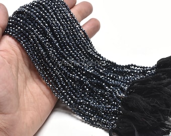 AAA Black Spinel Silver Coated micro Faceted Rondelle Beads,3.2mm Natural Spinel Gemstone