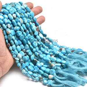 Beautiful Turquoise Howlite Smooth Nugget Gemstone Beads Sky Blue Turquoise Howlite Plain Uneven Nugget Straight Drill Handmade Bead Jewelry