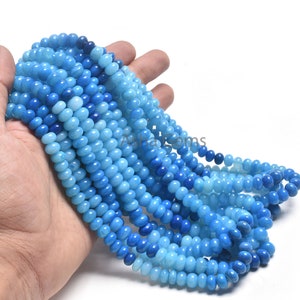 AAA Shaded Blue Opal Smooth Rondelle Shape Beads, 16&quot;Strand Turquoise Blue Opal Plain Handmade Gemstone Beads, Blue Opal Beads Jewelry SALE