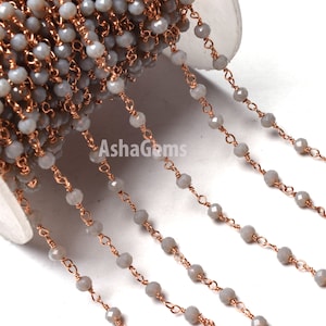 AAA Grey Moonstone Hydro Rondelle Faceted Beads Rosary Chain By Feet,3 mm Rose Gold Plated Wire Wrap Chains For Jewelry Making Necklace SALE