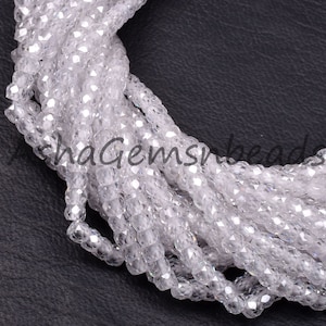 Beautiful Crystal Quartz Color Zircon Micro Cut Beads,15&quot; Strand White Zircon Faceted Roundelle Beads,3mm AAA Clear Cubic Zircon Beads SALE