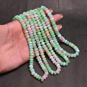 Shaded Mint Green- Pink Opal Rondelle Beads, Fine Opal Smooth handmade Bead Gemstone Jewelry