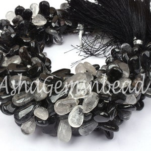 Beautiful Black Rutile Smooth Pears Shape Gemstone Beads, Shaded Black Rutile Plain Handmade Teardrop Side Drill Beads, natural Rutile Beads
