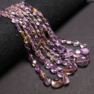 Beautiful Ametrine Smooth Nugget beads,9/18" Strand Fine Natural Ametrine Plain Handmade Tumble Gemstone Straight Drill Beads Jewelry Crafts