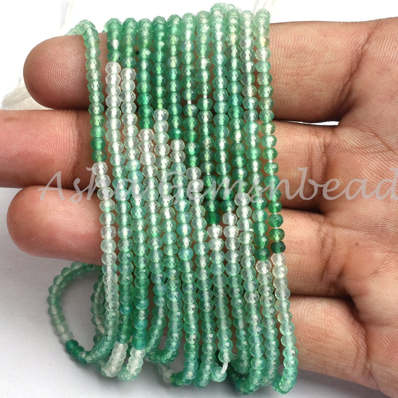 13Strand Beautiful Natural Green Onyx Shaded Micro Cut Rondelle Faceted Gemstone Beads 3-3.25mm,AAA Quality,Green Onyx Shaded Faceted Beads