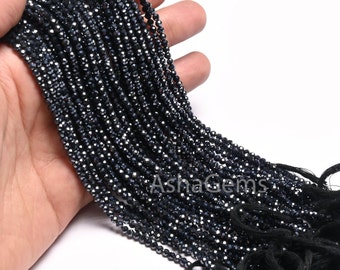 AAA Natural Spinel Silver Coated machine Cut Rondelle Beads,3 mm Coated Black Gemstone Micro Faceted Bead Jewelry making Crafts