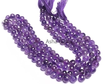 Natural Purple Amethyst Faceted Round Ball Beads,10" African Amethyst Round Shape Center Drill Gemstone amethyst Bead Jewelry Makings Crafts