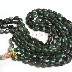 Green Emerald Smooth Oval Gemstone Beads 3 Strand Necklace Emerald Beads,5x6.5-8x11 mm  Natural Emerald Plain Uneven Oval Bead Necklace SALE