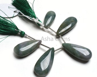 グリーンジャスパーファンシーロングペアシェイプジェムストーンビーズ