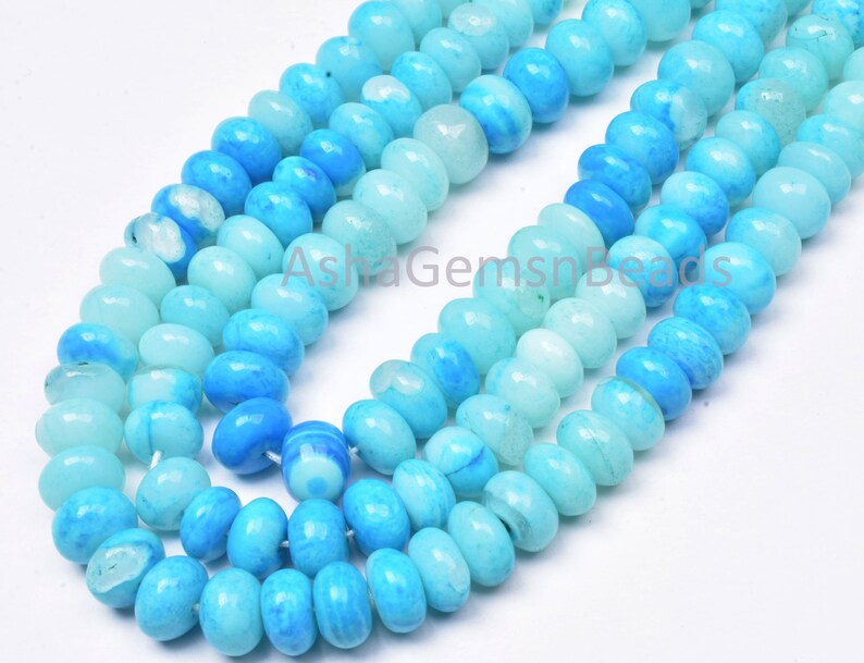 Peru Blue Opal Shaded Rondelle Shape Beads,8-9 mm Blue Opal Gemstone Beads handmade Smooth Loose Beads For Necklace Jewelry Handicraft Bead