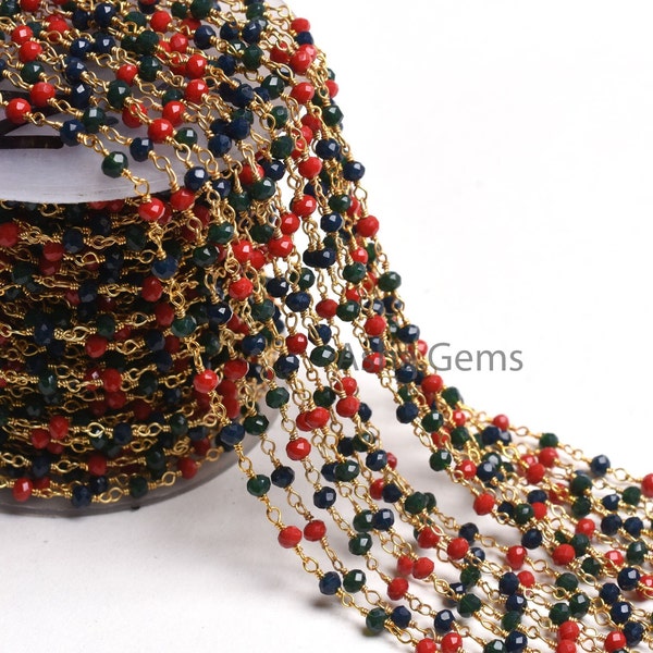 3,5,10,25Ft Roll Bulk, Blue Green Red Multi Hydro gold Plated, Rondelle Faceted, Rosary Chain, Jewelry Making,Finding,Wire Wrapped Chain
