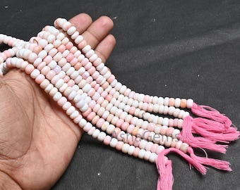 Pink Opal Smooth Rondelle Beads, Shaded Gemstone Handmade Bead Strand Jewelry Making