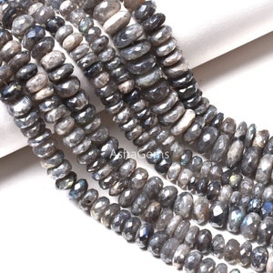 Cuentas de piedras preciosas recubiertas de labradorita natural de 23 cm, cuentas redondas facetadas de labradorita recubiertas de plata, cuentas de labradorita arcoíris negras artesanales.