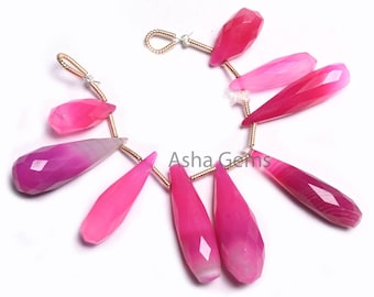 Fine Shaded Queen Pink Chalcedony Fancy Long Drop Gemstone Beads, Pink Chalcedony Pencil Teardrop faceted Briolette Gemstone Beads Jewelry