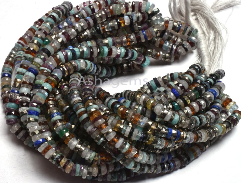 Wheel Bead Beautiful Mix Gemstone Faceted Heishi Tyre Beads Disco,5-5.5mm Jewelry Making Craft Natural Multi Disco Faceted Flat Tyre Beads