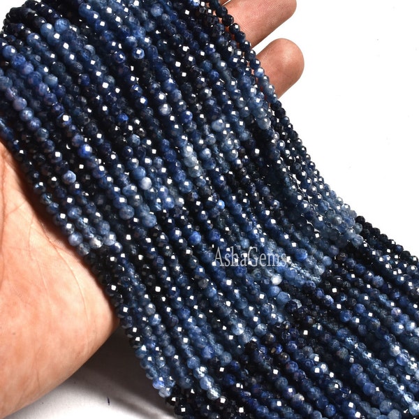 Natural Blue Sapphire Faceted Rondelle Shape Beads,3.5mm, Shaded Blue Sapphire Micro Faceted Beads,13" Fine sapphire Precious Gemstone Beads