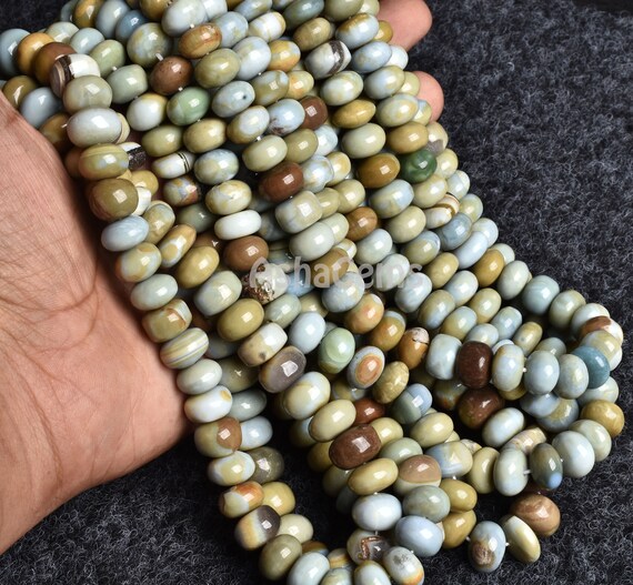 Opal Beads Jewelry Crafts Shaded Opal Smooth Rondelle Boulder Opal Plain Rondelle Beads Rare Blue Green Brown Opal Smooth Gemstone beads