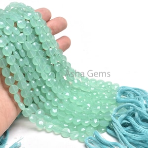 Beautiful Aqua Blue Chalcedony Faceted Coin Shape Beads,8" Strand AAA Chalcedony Faceted Coin Briolette Straight Drill Gemstone Bead Jewelry