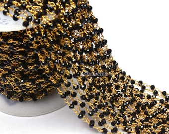 3,5,10,25,50 Feet Roll Bulk, Gold Plated Wire,Faceted Rondelle, Black Spinel Hydro Rosary Chain, Jewelry Making Chain,Finding, Wire Wrapped