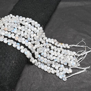 7 mm Natural Blue Fire Rainbow Moonstone Faceted Heart Side Drill Beads,9" Black Dot White Rainbow Moonstone Briolette Beads Jewelry makings