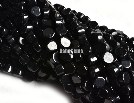 Natural Spinel Smooth Coin Beads,6-6.5mm Natural Coal Black