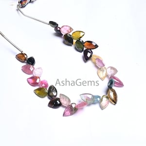 Natural Tourmaline Tulip Flower Buds Teardrop Briolette Beads, Fine Multi Tourmaline Diagonal Drill Pear Faceted Fancy Gemstone Bead Jewelry