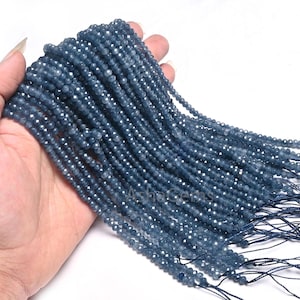 4.5x3 mm AAA Blue Jade faceted Rondelle Shape Gemstone Loose Beads,7/14" Blue Iolite Color Jade Quartz machine cut Bead Jewelry making Craft