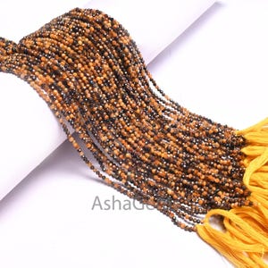 2.2 mm AAA Top quality Tiger Eye Micro Cut Beads,13" Strand Tiger Eye Faceted Machine Cut Rondelle Shape Gemstone tiny Beads Jewelry Makings
