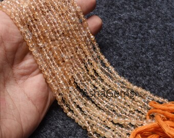 Yellow Citrine Smooth Round Ball Beads, 4mm natural Citrine Gemstone Bead Strand Necklace