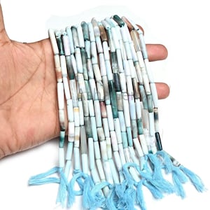 Fine Light Blue Opal Fancy Long Tube Gemstone Loose Beads, Shaded Blue Opal Smooth Pipe Shape Handmade Straight Drill Opal Bead Jewelry SALE