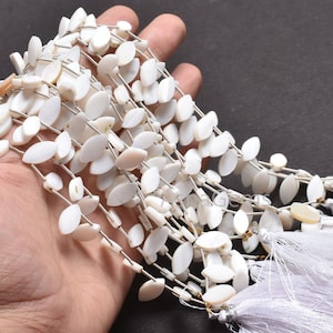 Beautiful White Mother Of Pearl Fancy Marquise Shape Beads, Natural MOP Flat Marquise Side Drill Gemstone Beads Mother Of Pearl Bead Jewelry