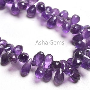 AAA Quality Natural Amethyst Faceted Drop Beads,5x7-6x9 mm Purple Amethyst Machine Cut Teardrop Gemstone Briolette,9&quot; Amethyst Beads Jewelry