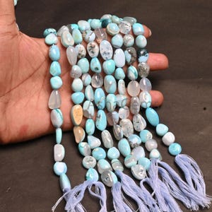 Beautiful Blue Peru Opal Smooth Nugget Handmade Beads,11-15 mm Boulder Peruvian Opal Nuggets Gemstone Pebble Beads Jewelry Making Craft SALE