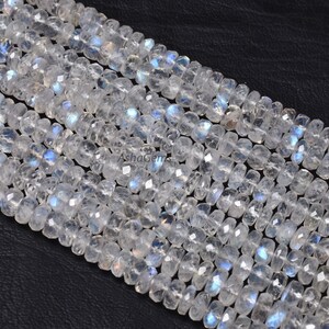 AAA Quality Blue Fire Rainbow Moonstone Faceted Rondelle Beads,5mm Natural White rainbow Bead Flashy Rainbow Handcut beads For Necklace SALE