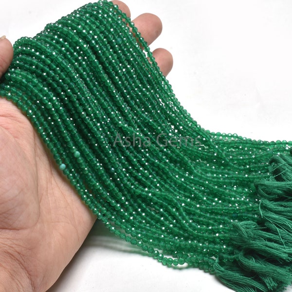 Onyx vert de qualité AAA, perles rondes micro-facettes en pierre gemme, onyx vert américain de 3,2 mm, perles rondes coupées à la machine, onyx pour bijoux