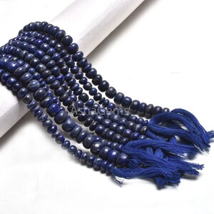 Beautiful Blue Lapis Smooth Rondelle Shape Beads,10&quot; Strand Natural Blue Lapis Loose Gemstone Beads, Lapis Lazuli Bead jewelry Making Crafts