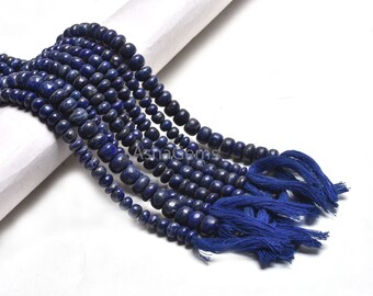 Lapis Lazuli Smooth Rondelle Beads,10" Strand Natural Blue Gemstone Lapis Handmade Bead