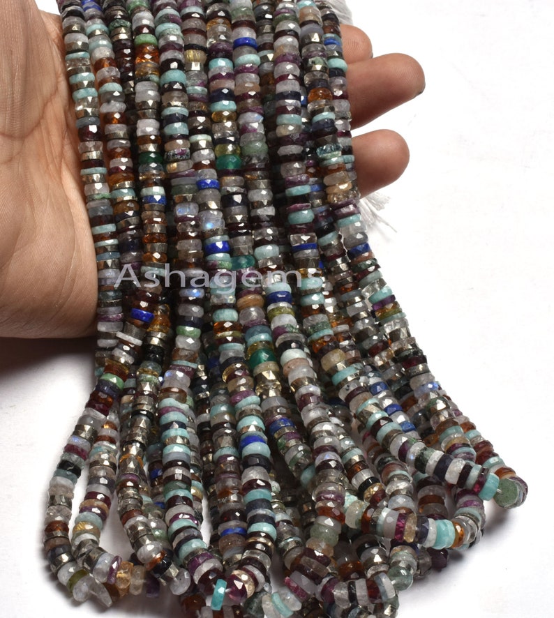Wheel Bead Beautiful Mix Gemstone Faceted Heishi Tyre Beads Disco,5-5.5mm Jewelry Making Craft Natural Multi Disco Faceted Flat Tyre Beads