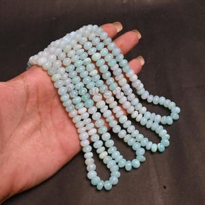 Shaded Blue Peru Opal Rondelle Beads, Peruvian Sky Opal Smooth Gemstone Handmade Bead