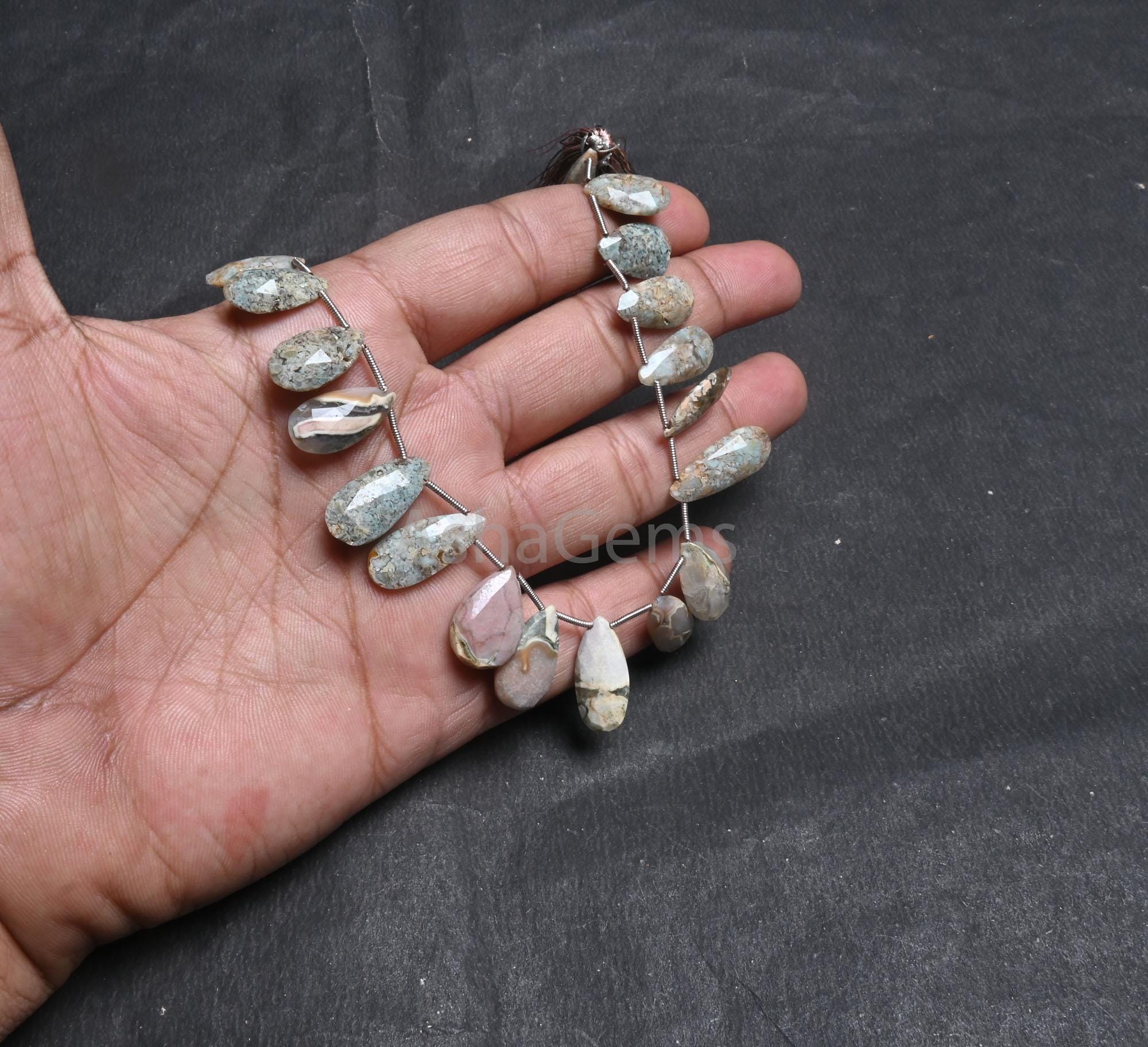 Jasper Faceted Pear Shape Beads,8x16-10.5x18mm Shaded Grey Green