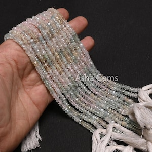 5mm Natural Aquamarine Faceted Rondelle Shape Gemstone Loose Beads,14&quot; Fine Multi Color Shaded Aquamarine Indian Cut Bead Jewelry Craft SALE