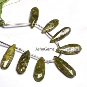 Natural Green Vessonite Smooth Pears Beads, Vessonite Plain Teardrop Shape Gemstone Beads Handmade Vesuvianite Bead Pear Jewelry Handicrafts