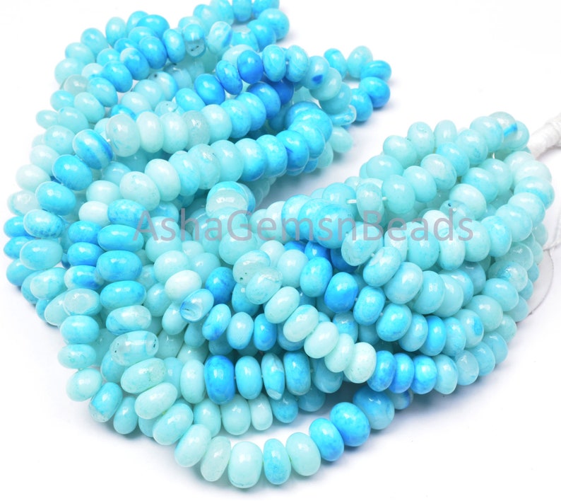 Peru Blue Opal Shaded Rondelle Shape Beads,8-9 mm Blue Opal Gemstone Beads handmade Smooth Loose Beads For Necklace Jewelry Handicraft Bead