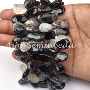 11x16-12x20 mm Beautiful Black Rutile Smooth Pears Beads,Natural Black Rutile Handmade Teardrop Shape Gemstone Beads Jewelry Making Crafts