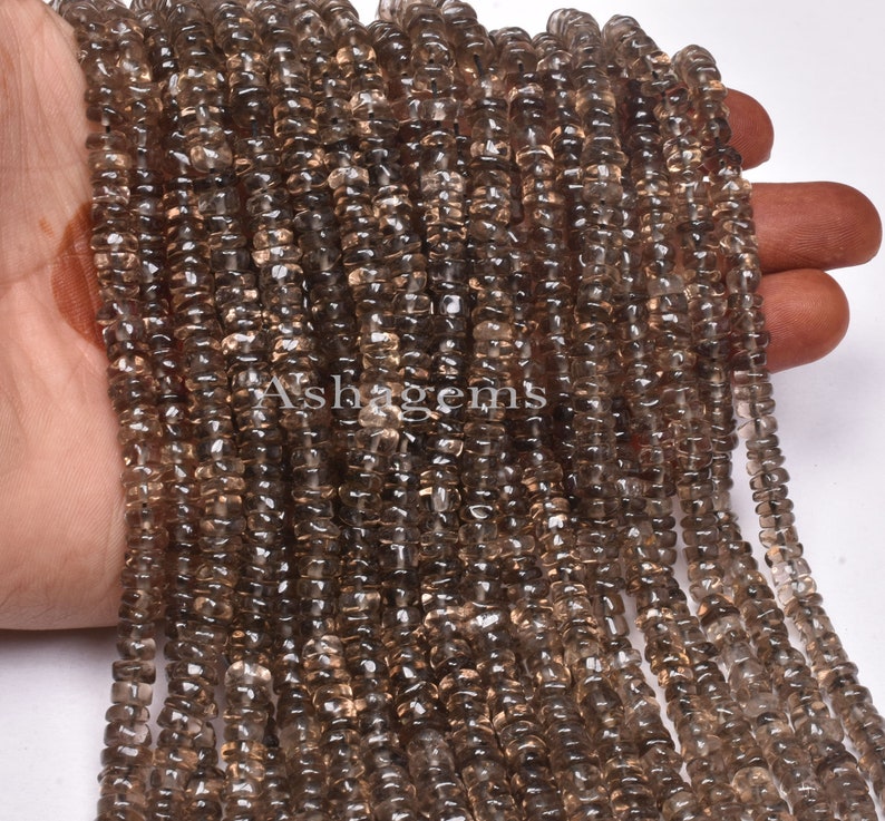 Smoky handmade Plain Wheel Shape Beads Gemstone Tyre Beads For Jewelry Crafts,5-5.5mm Natural Smoky Quartz smooth Tyre Beads,13 Inch Strand
