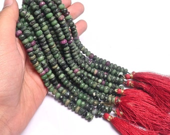 Beautiful Ruby Zoisite Faceted Rondelle Gemstone Beads,8"Strand Shaded Green Pink Ruby Zoisite Center Drill Beads, Zoisite Bead Jewelry SALE
