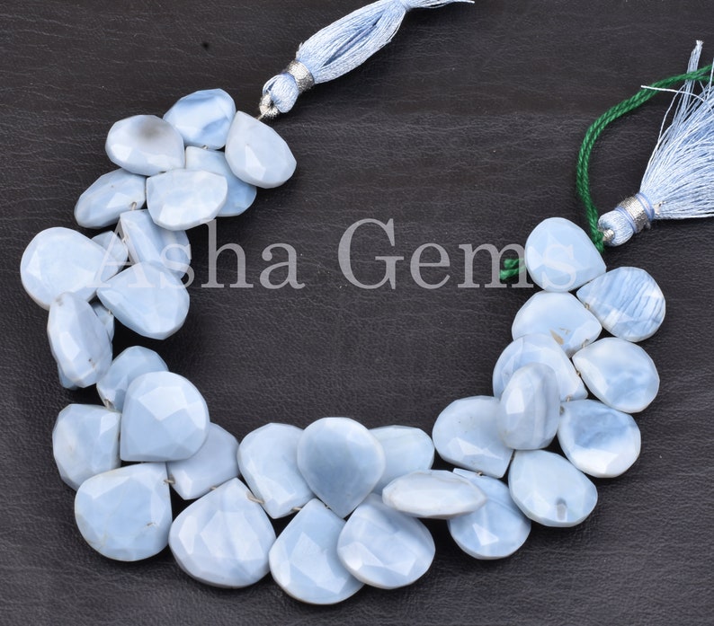 8 Strand Blue Oregon Opal Faceted Heart Shape Gemstone Beads,Blue Opal Briolette Beads,Opal Beads,14.5-18 mm,300 Ct,Jewelry Making Crafts